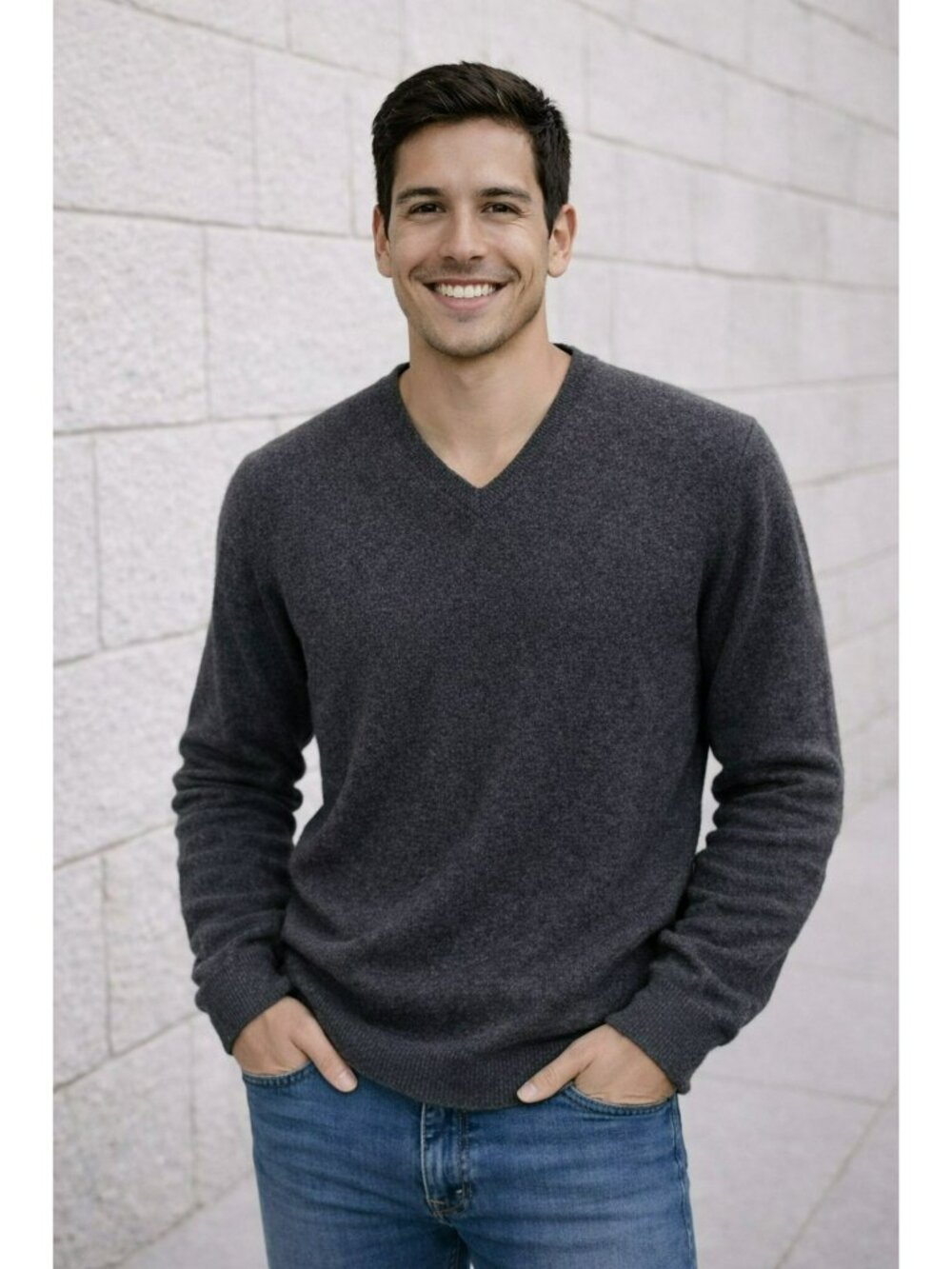 Stafford Executive 100% Cashmere V-Neck Sweater Mens Large Charcoal Gray